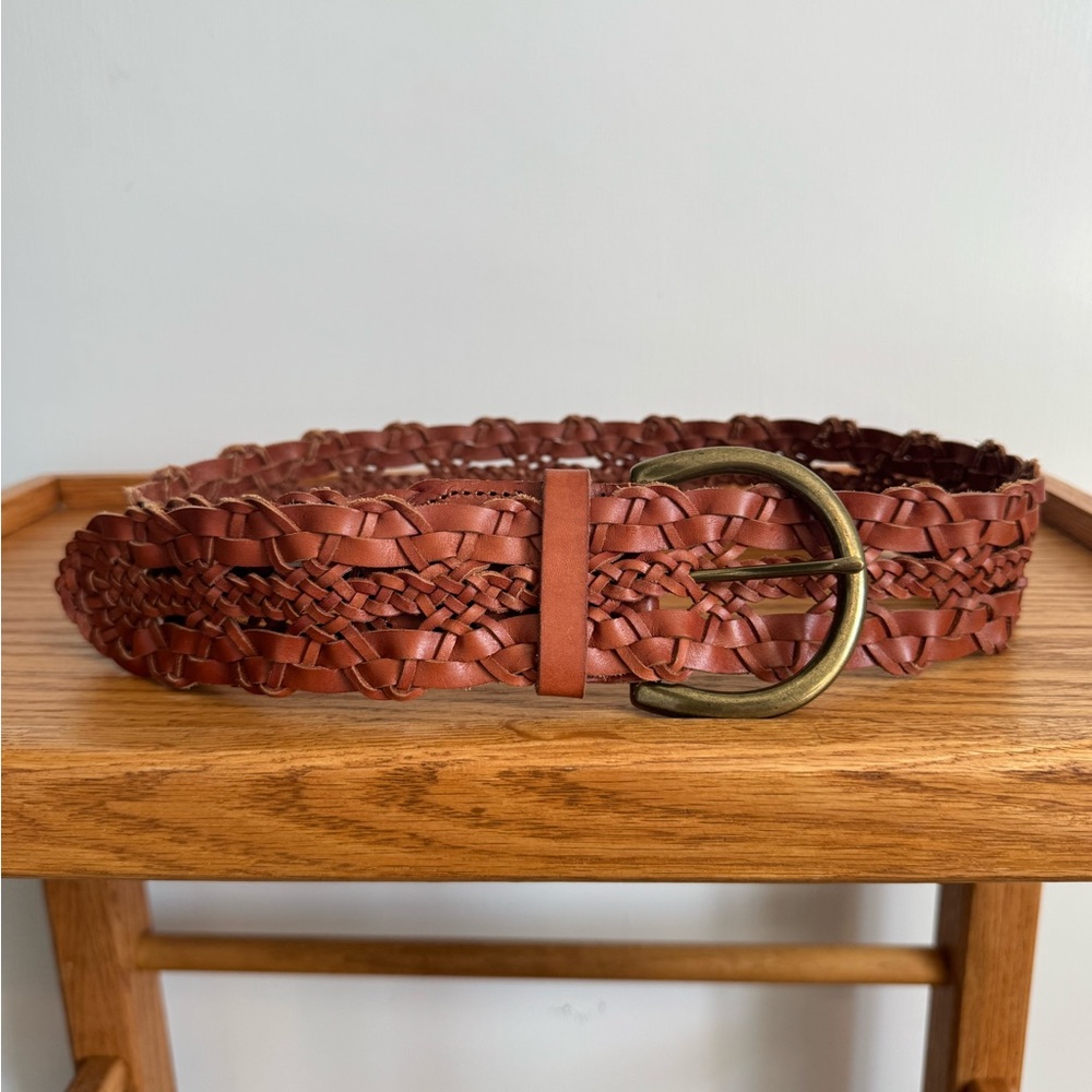 Banana Republic Woven Leather Belt with Antique Brass Buckle